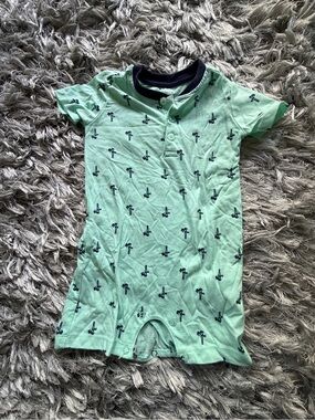 Lee Mint Short Sleeve Romper with Navy Palm Print